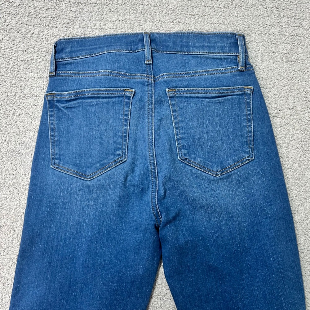 Loft Kick Crop Jeans High Waist 26/2 Blue Button Fly Raw Hem Boho Chic - Picture 9 of 9